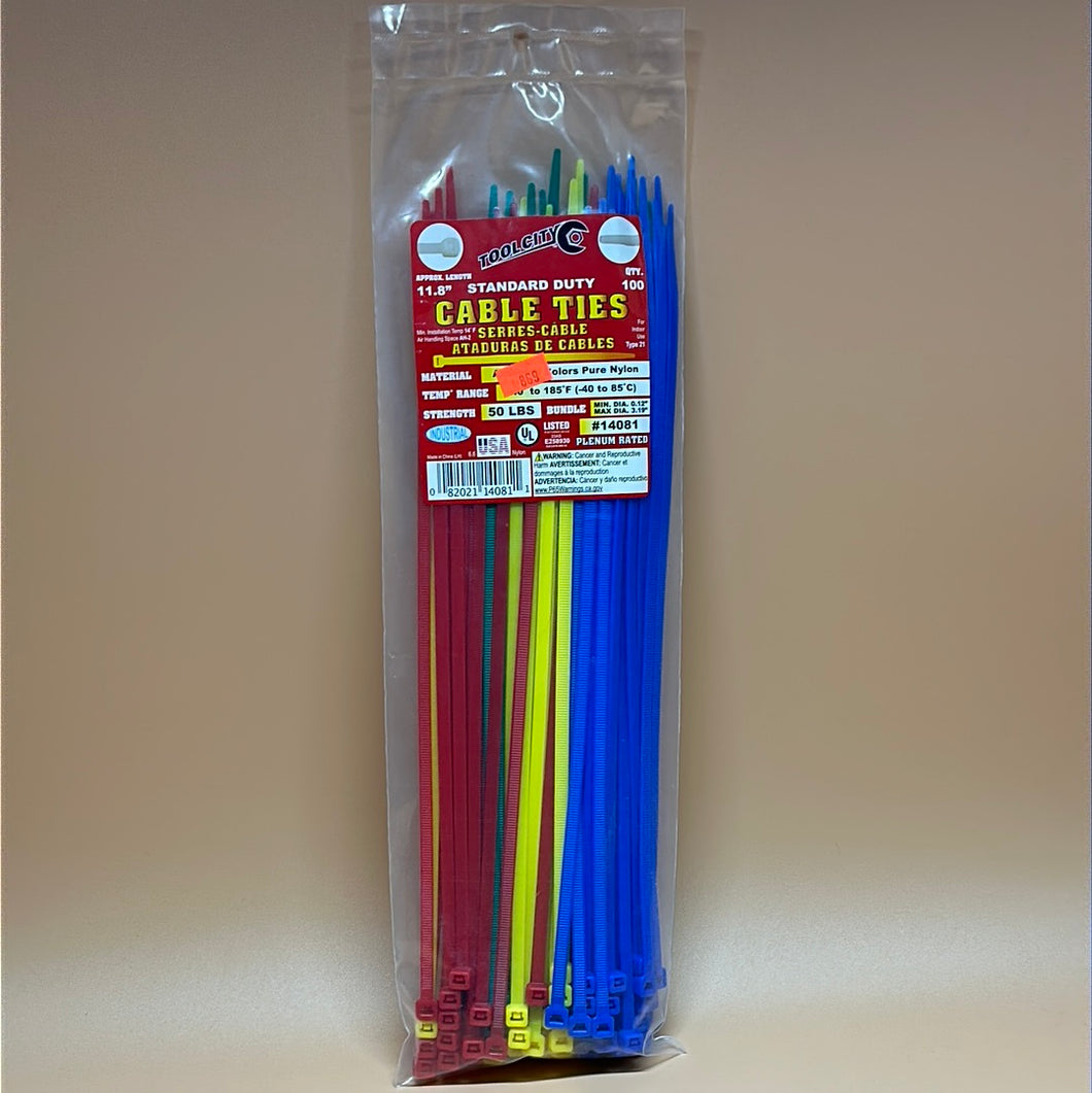 Tool City Cable Ties 11.8” Assorted Colors