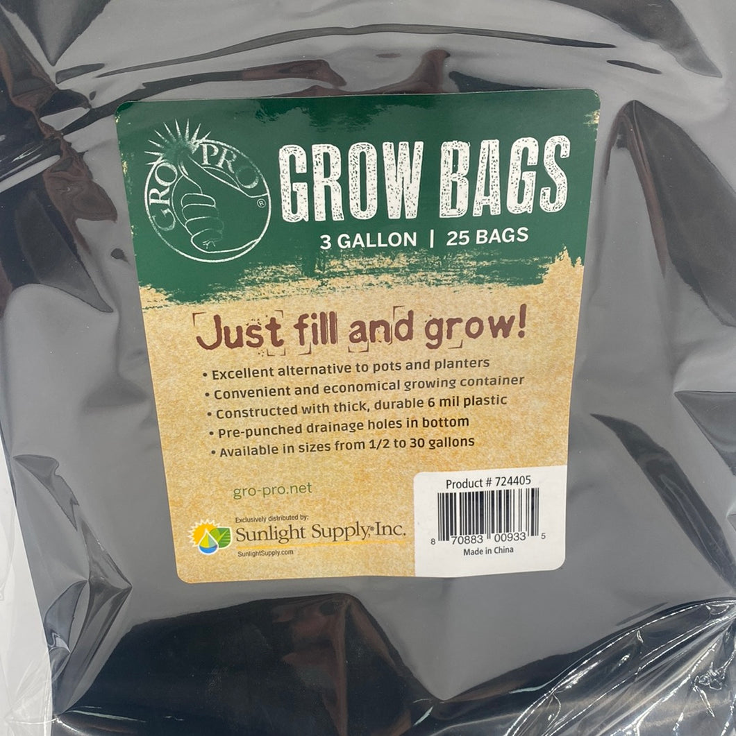 GRO PRO GROW BAGS 3 GAL 25 pk
