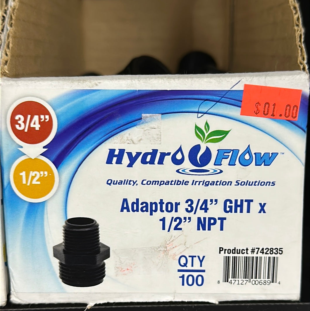 HydroFlow 3/4” GHT x 1/2” NPT